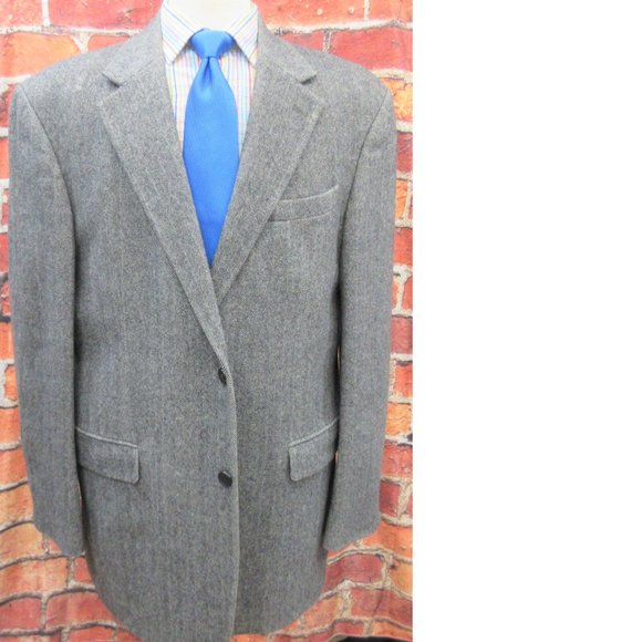 44 LONG- CRICKETEER HERRINGBONE WOOL/CAMEL HAIR/NYLON SPORT COAT GRAY - Picture 4 of 7